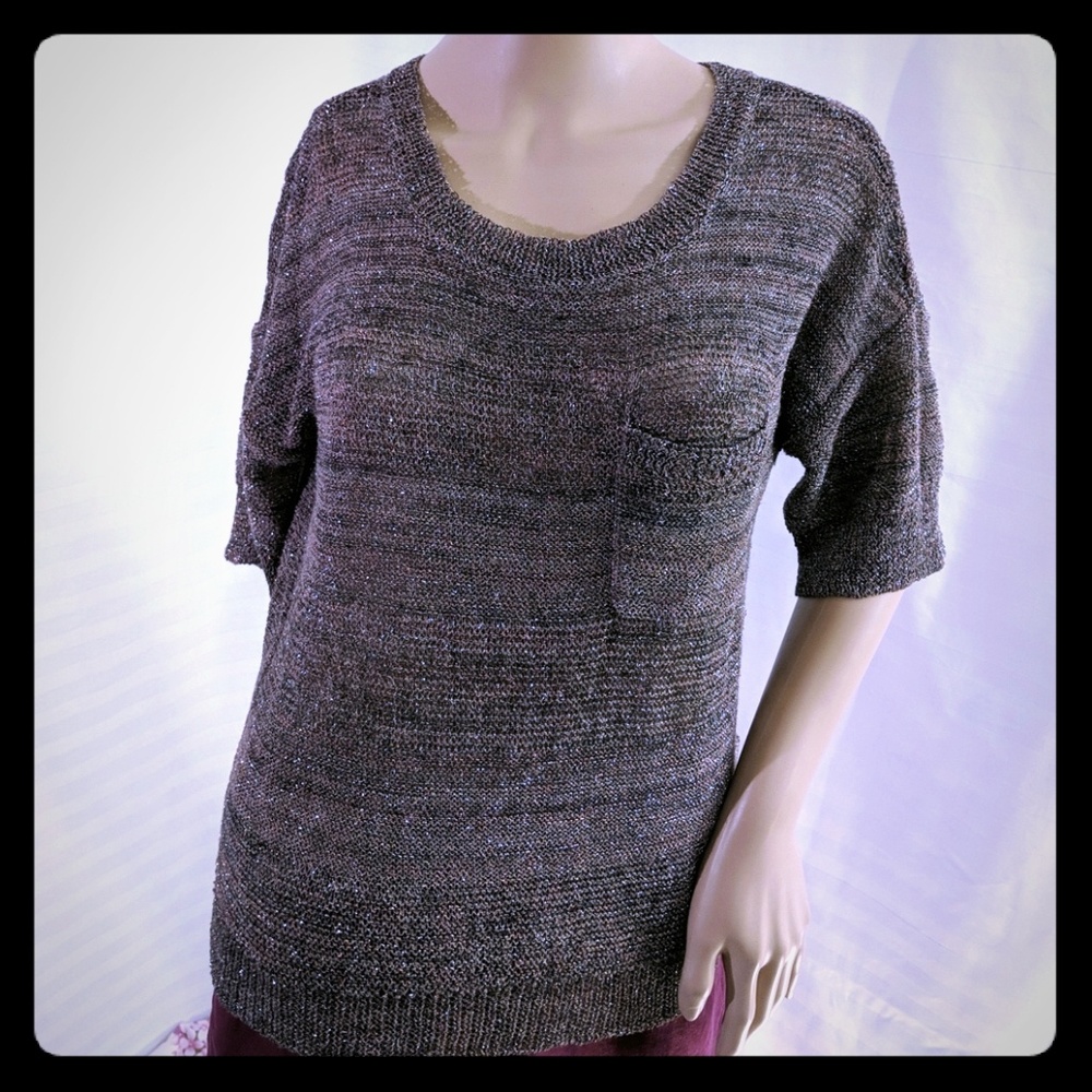 Wallace speckled crochet knit short sleeve blouse